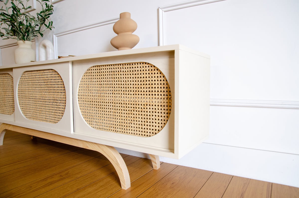 White Mid Century Modern Sunset TV Stand