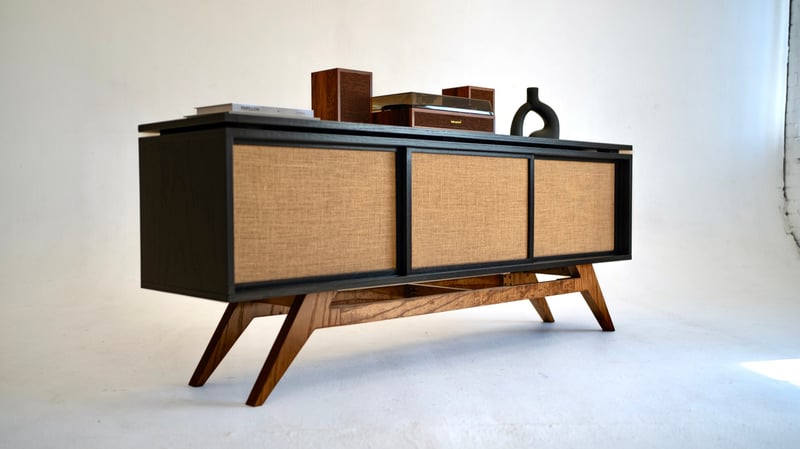 Black Oak Mid Century Modern Record Player Vinyl Storage Stand