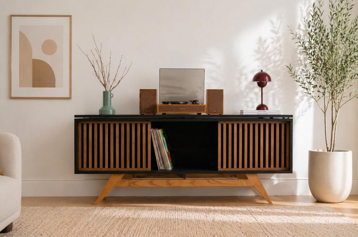 Urban Mid Century Modern Record Player Vinyl Storage Stand - in room