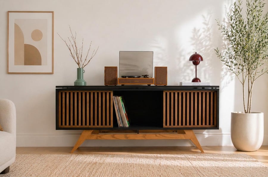 Urban Mid Century Modern Record Player Vinyl Storage Stand - in room