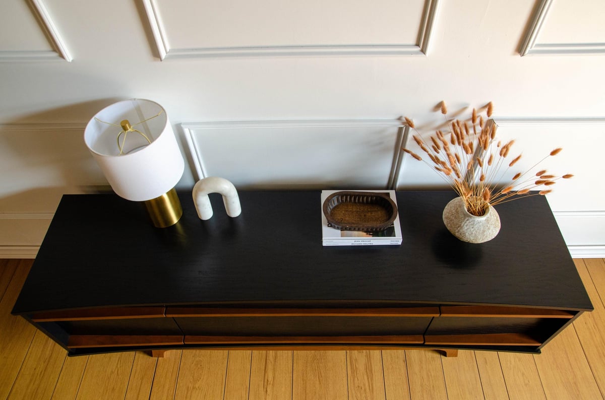 Mid Century Modern Bow TV Console Wine Bar Record Player Stand