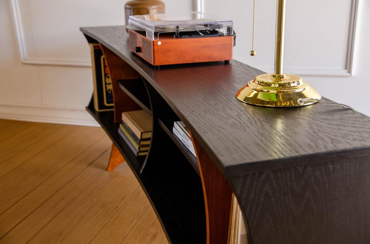 Black Oak Art Deco Record Player Vinyl Storage TV Stand