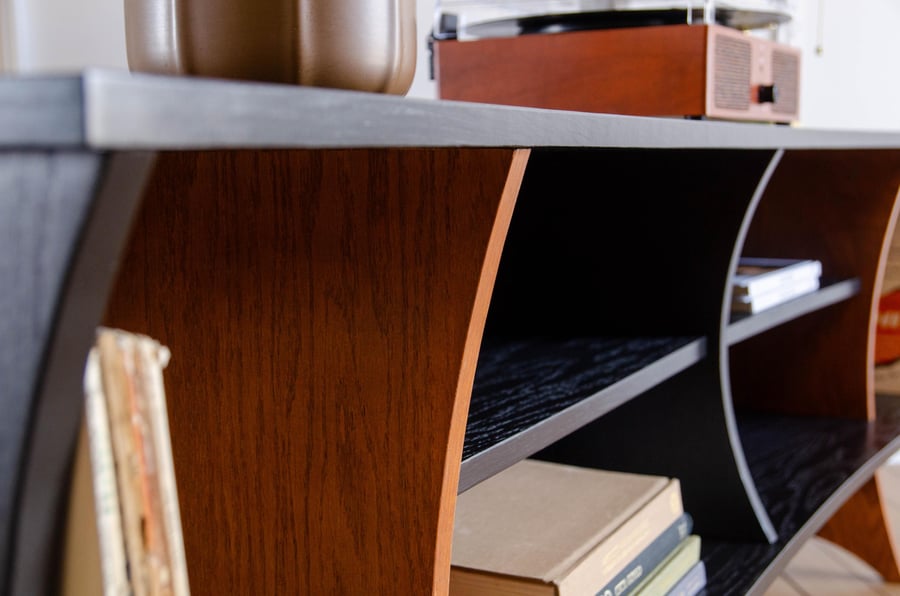 Black Oak Art Deco Record Player Vinyl Storage TV Stand