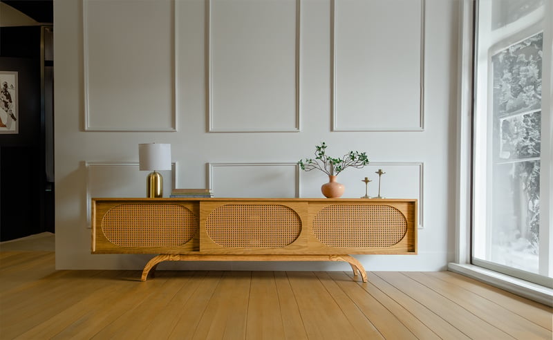 White Oak Sunset Mid Century Modern TV Console Record Player Stand
