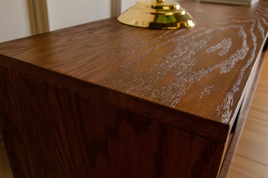 Red Oak Mid Century Modern TV Stand Media Console Record Player Vinyl Storage