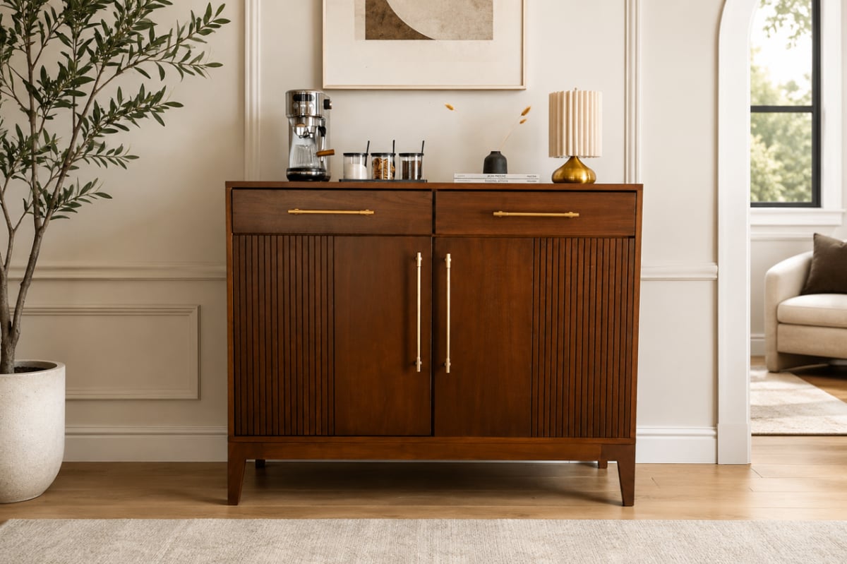 Walnut Coffee Bar Cabinet with Fridge Space