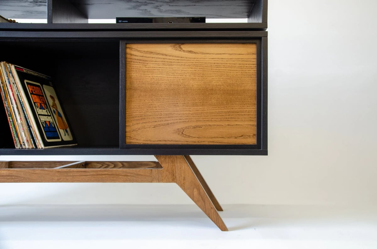 Mid Century Modern Oak Two Tier Record Player Vinyl Storage Stand