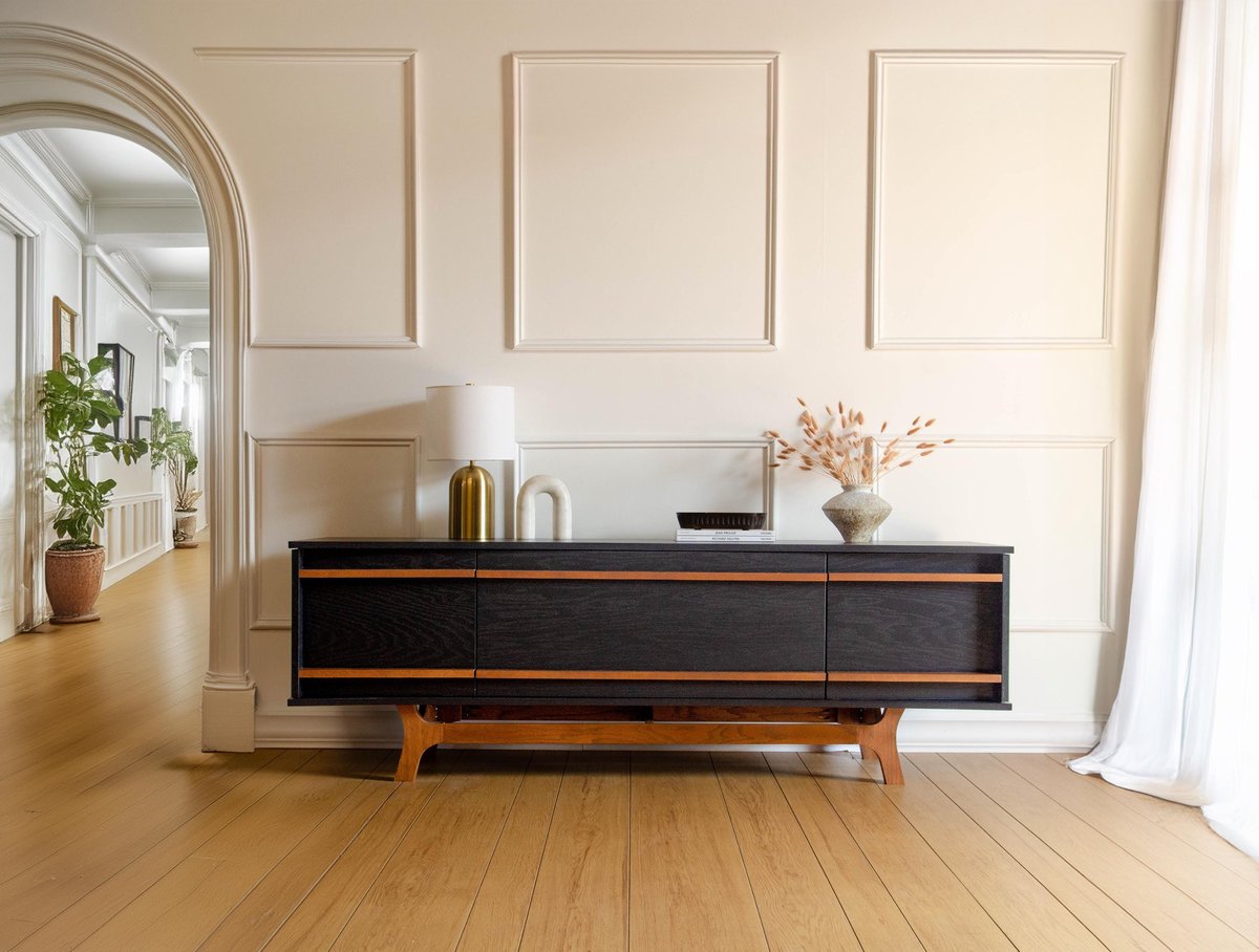 Mid Century Modern Bow TV Console Wine Bar Record Player Stand