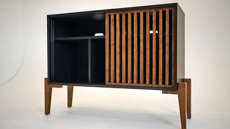 Black Urban Slat Record Player Vinyl Storage Stand