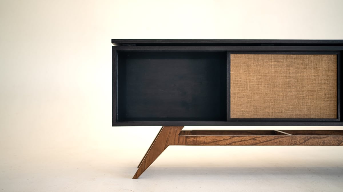Black Oak record stand with vinyl