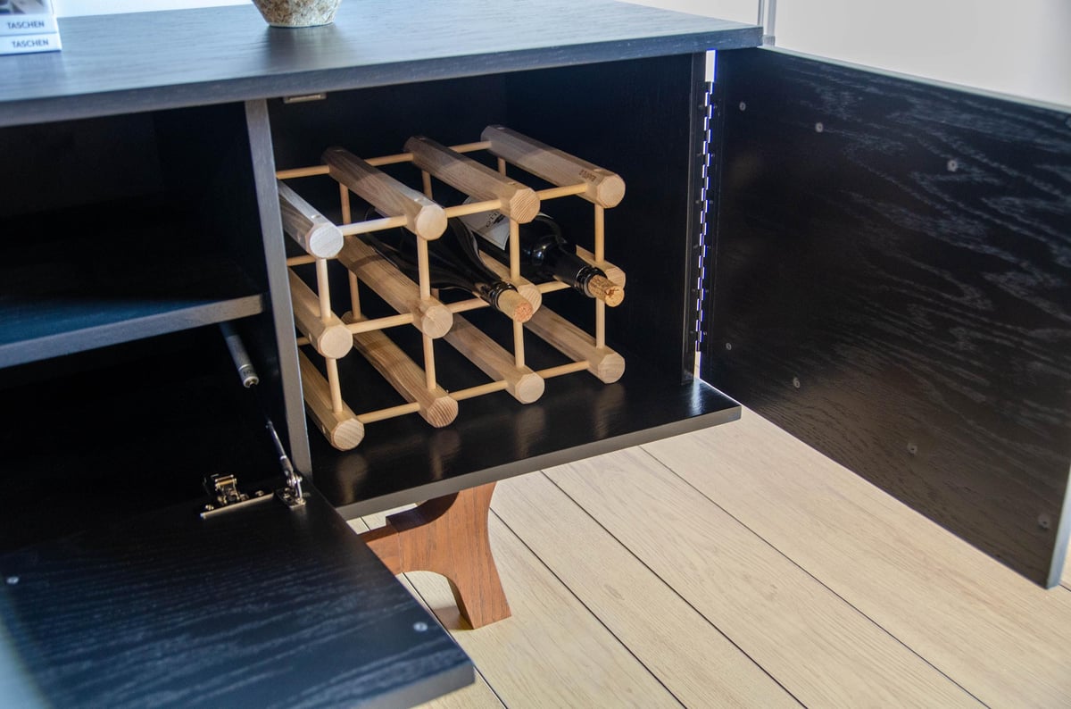 Mid Century Modern Bow TV Console Wine Bar Record Player Stand
