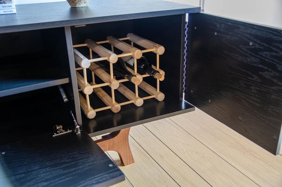 Mid Century Modern Bow TV Console Wine Bar Record Player Stand