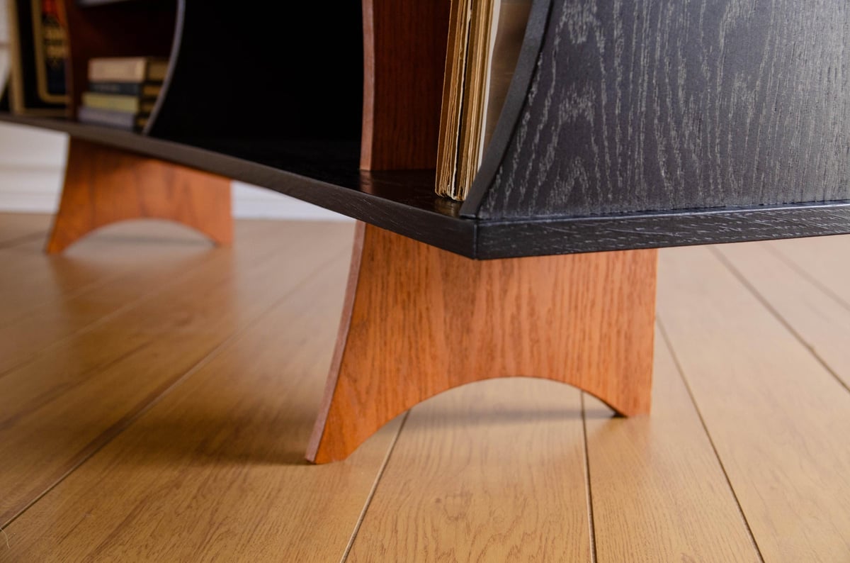 Black Oak Art Deco Record Player Vinyl Storage TV Stand