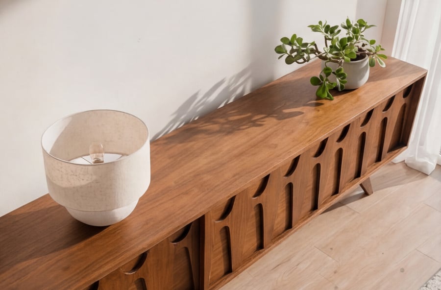 Mid Century Modern Brasilia Styled Walnut Record Player Stand