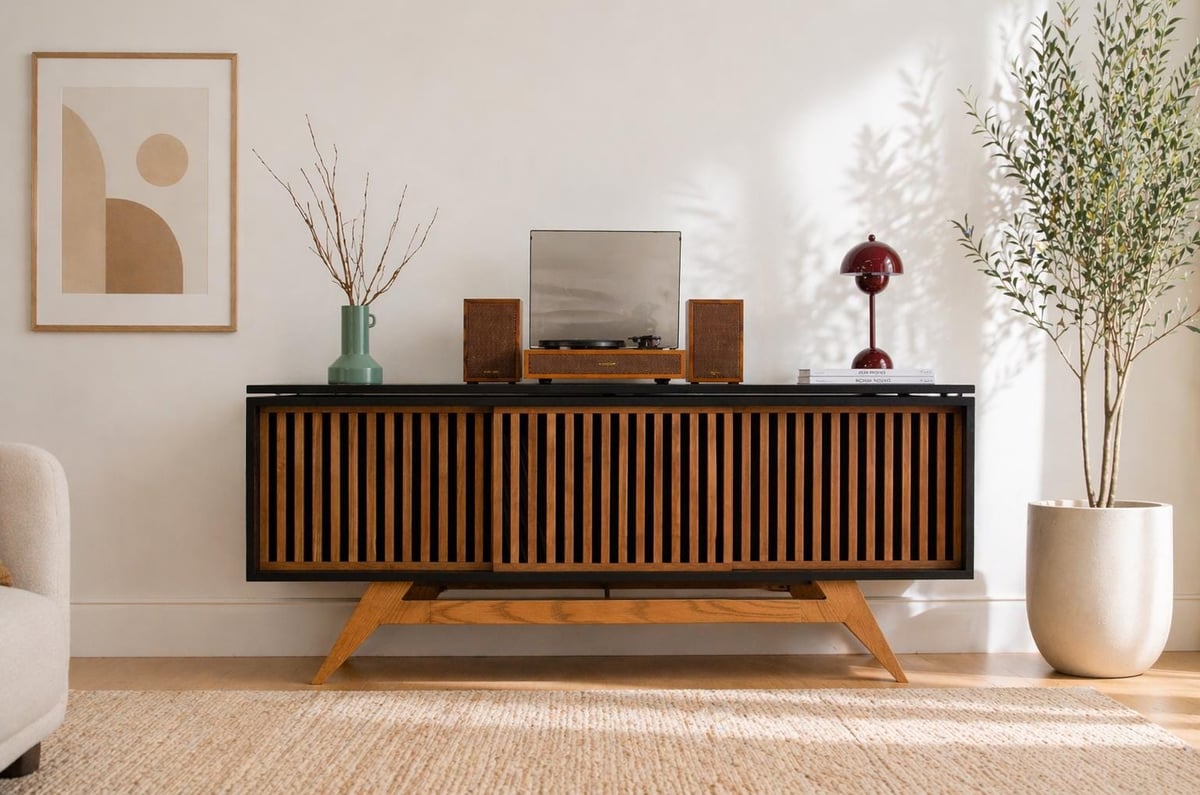 Urban Mid Century Modern Record Player Vinyl Storage Stand - angle view