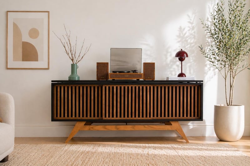 Urban Mid Century Modern Record Player Vinyl Storage Stand - angle view