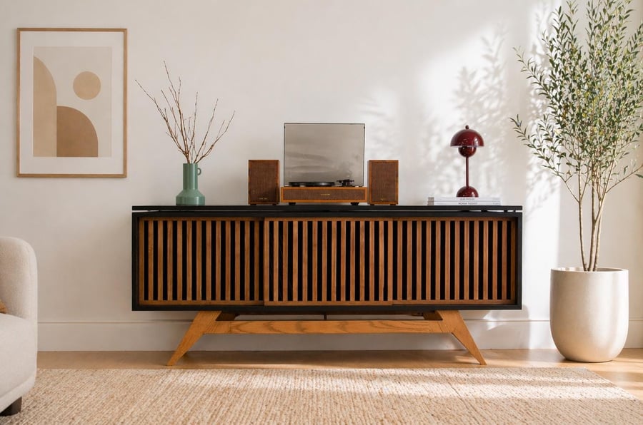 Urban Mid Century Modern Record Player Vinyl Storage Stand - angle view