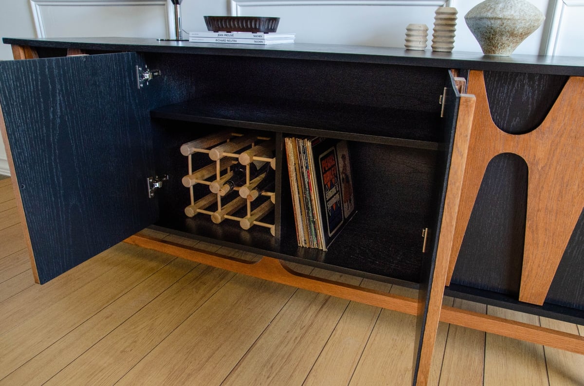 Brasilia Styled Mid Century Modern Credenza Wine Bar Record Player Stand