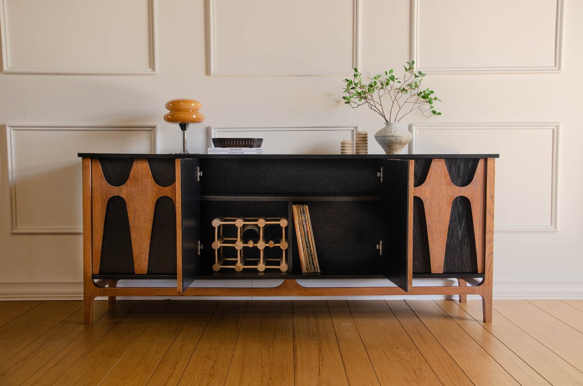 Brasilia Styled Mid Century Modern Credenza Wine Bar Record Player Stand