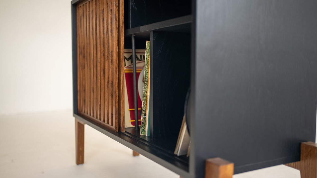 Black Urban Slat Record Player Vinyl Storage Stand