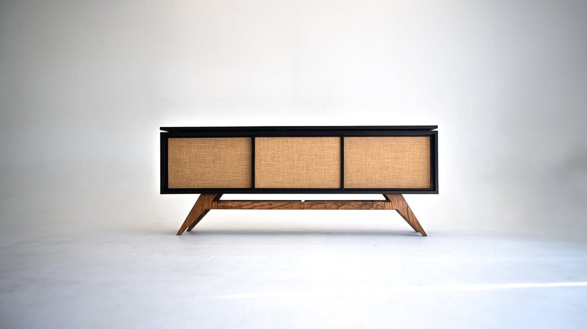 Black Oak record stand in room