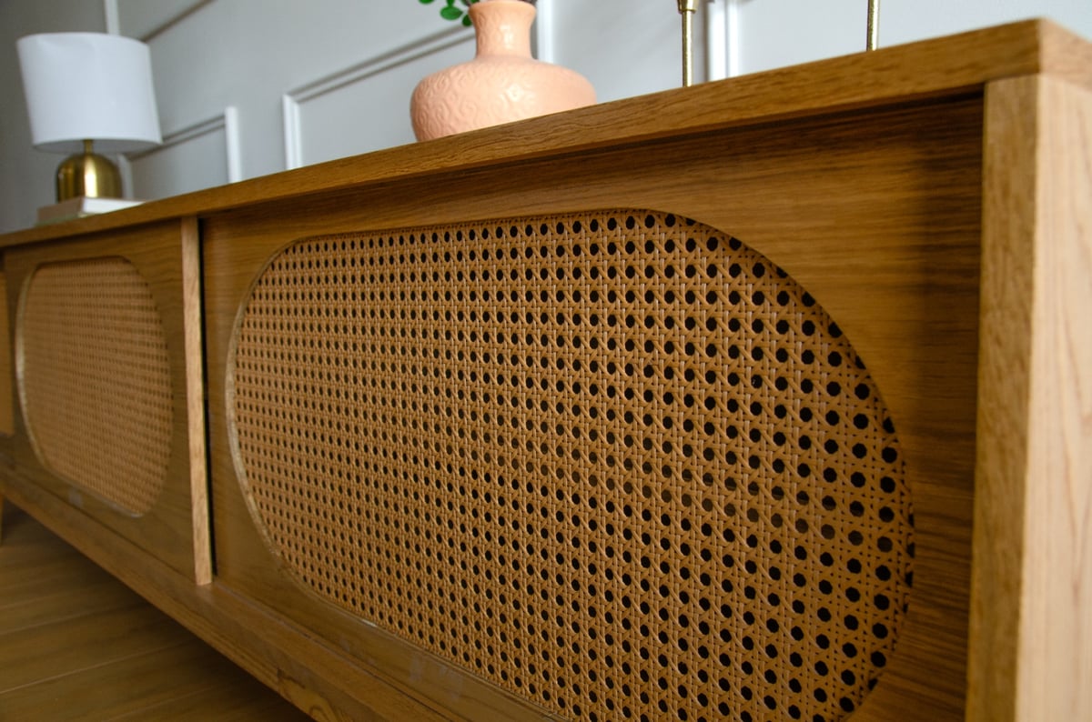 White Oak Sunset Mid Century Modern TV Console Record Player Stand