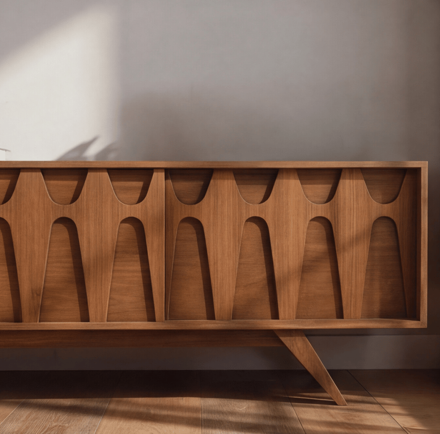 Mid Century Modern Brasilia Styled Walnut Record Player Stand