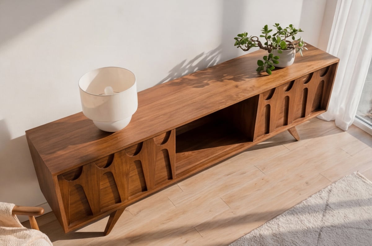 Mid Century Modern Brasilia Styled Walnut Record Player Stand