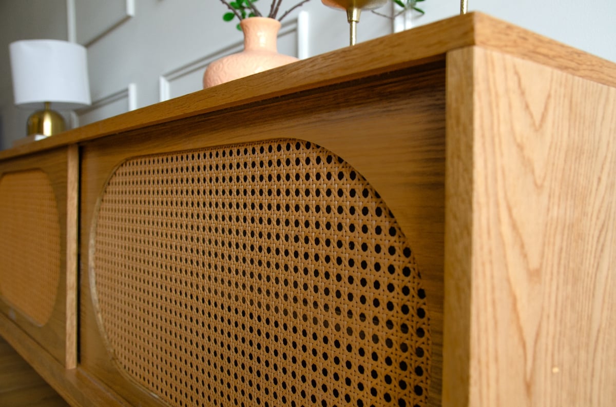 White Oak Sunset Mid Century Modern TV Console Record Player Stand