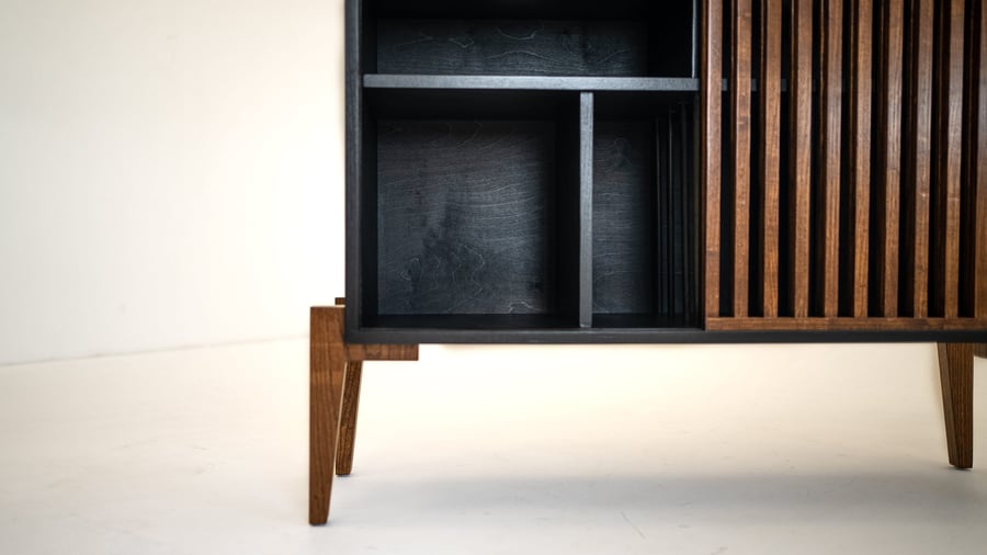 Black Urban Slat Record Player Vinyl Storage Stand