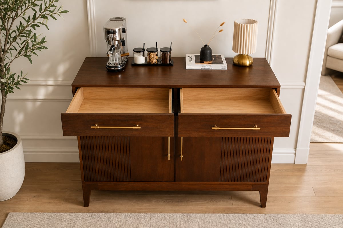 Walnut Coffee Bar Cabinet with Fridge Space