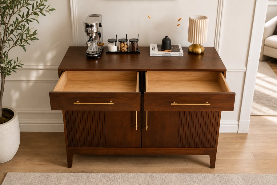 Walnut Coffee Bar Cabinet with Fridge Space