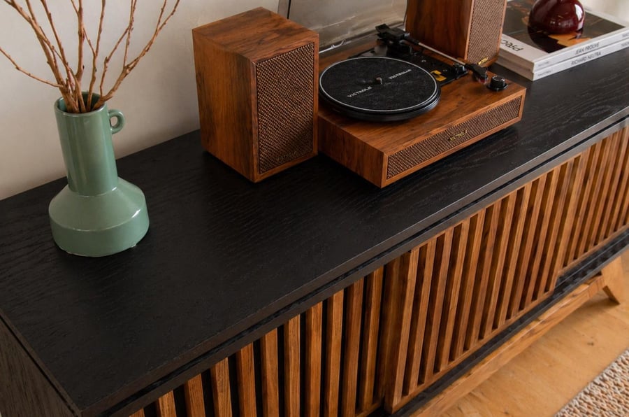 Urban Mid Century Modern Record Player Vinyl Storage Stand - styled