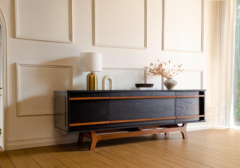 Mid Century Modern Bow TV Console Wine Bar Record Player Stand