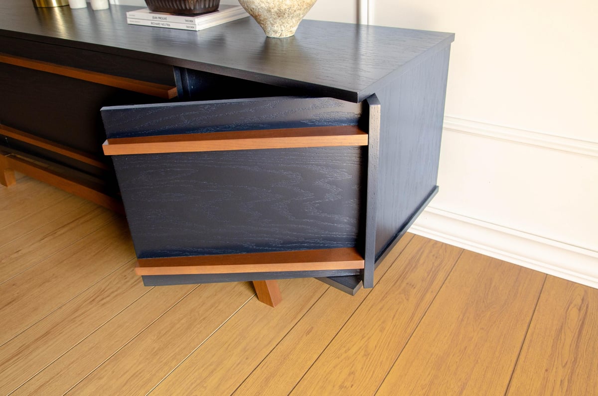 Mid Century Modern Bow TV Console Wine Bar Record Player Stand
