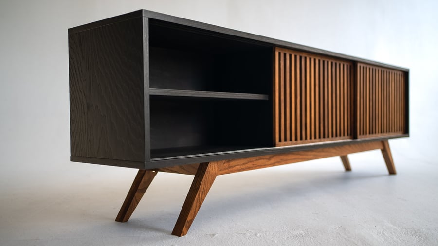 Urban Mid Century Modern Black TV Console Record Player Stand