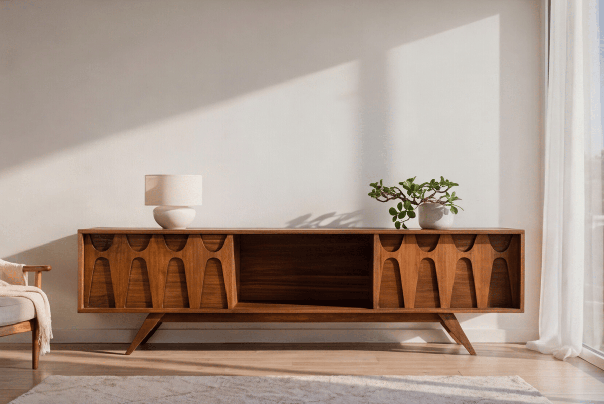 Mid Century Modern Brasilia Styled Walnut Record Player Stand