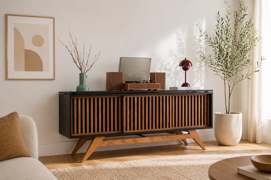 Urban Mid Century Modern Record Player Vinyl Storage Stand - storage detail