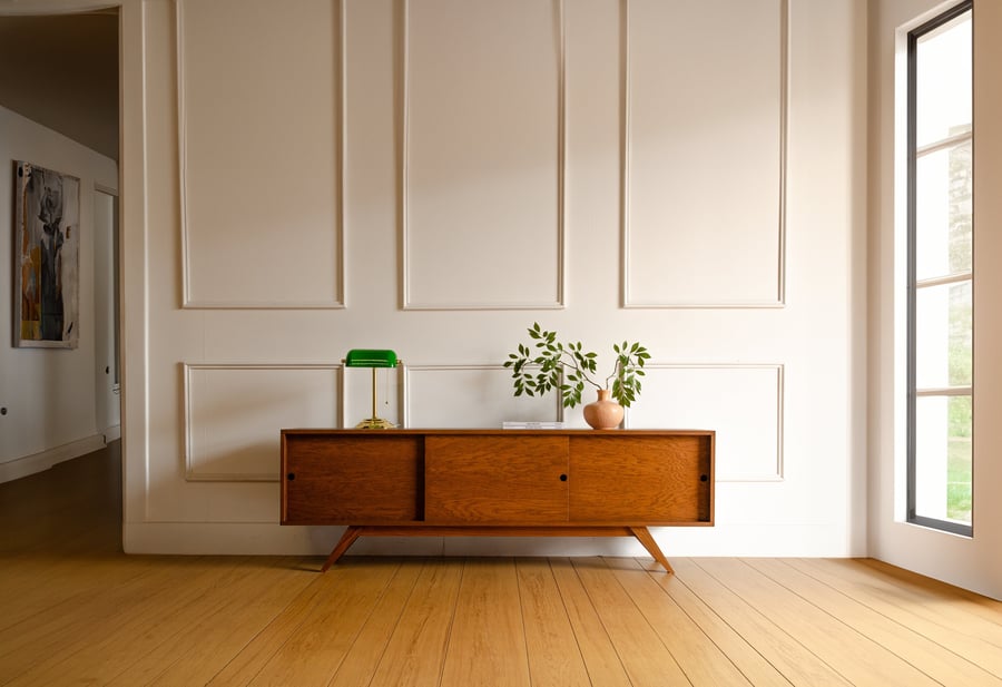Red Oak Mid Century Modern TV Stand Media Console Record Player Vinyl Storage