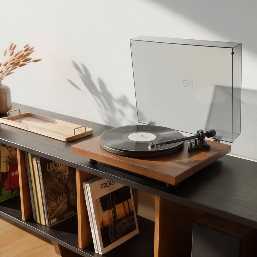 Black Oak Minimalist Record Player Vinyl Storage Stand Bench