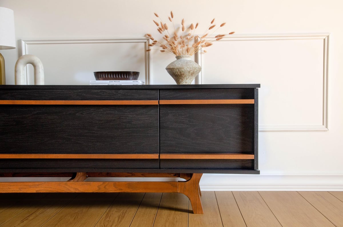 Mid Century Modern Bow TV Console Wine Bar Record Player Stand
