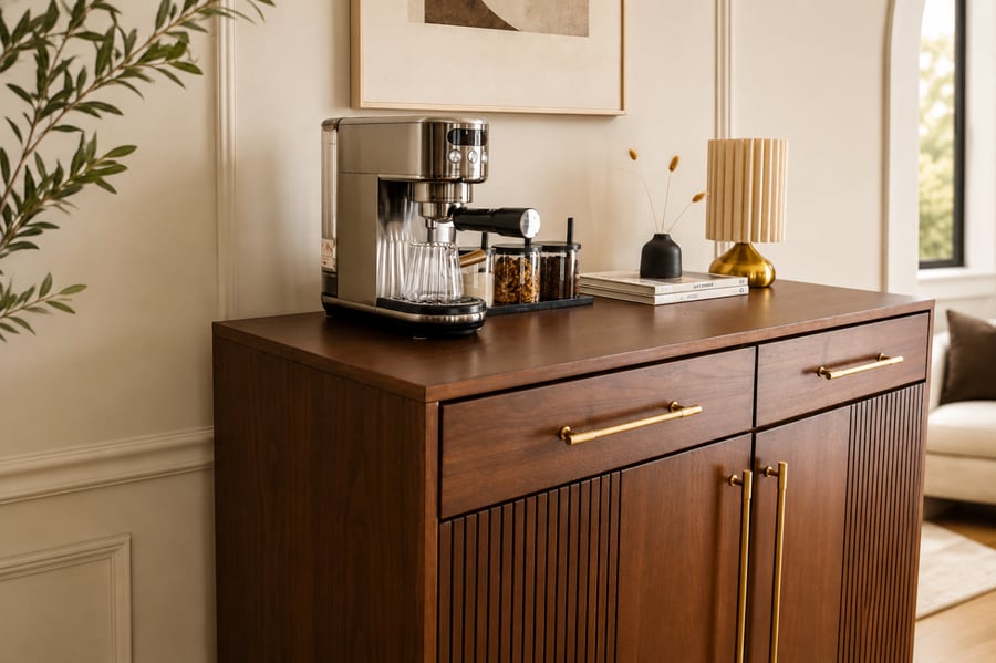 Walnut Coffee Bar Cabinet with Fridge Space