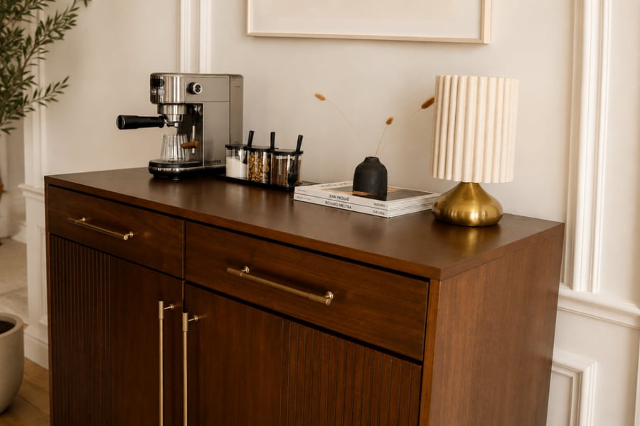 Walnut Coffee Bar Cabinet with Fridge Space