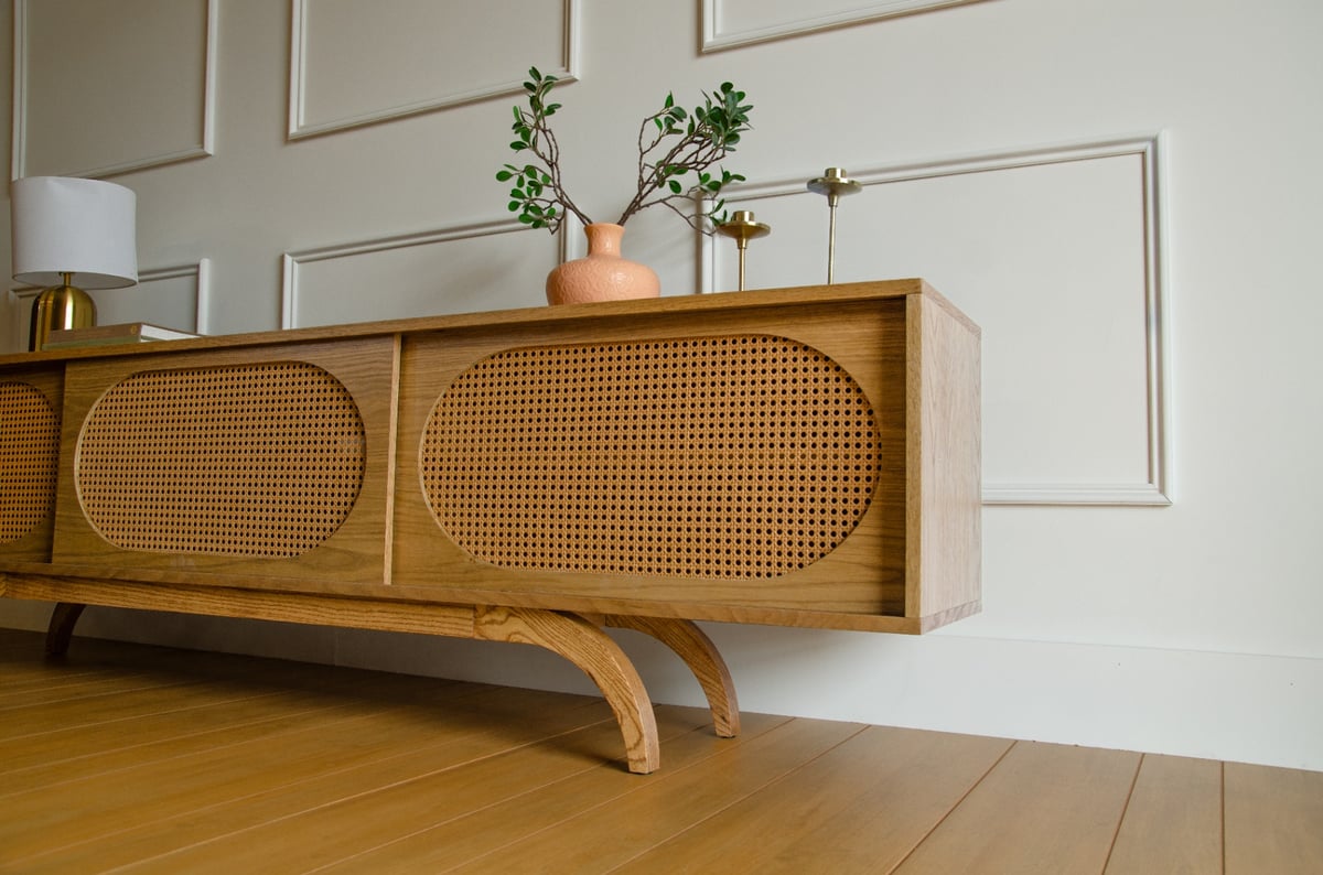 White Oak Sunset Mid Century Modern TV Console Record Player Stand