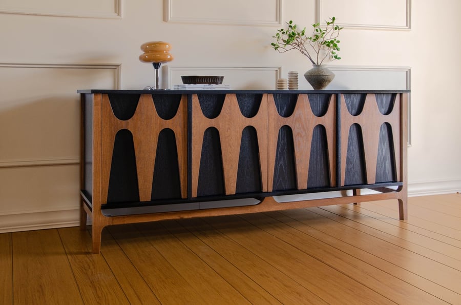 Brasilia Styled Mid Century Modern Credenza Wine Bar Record Player Stand