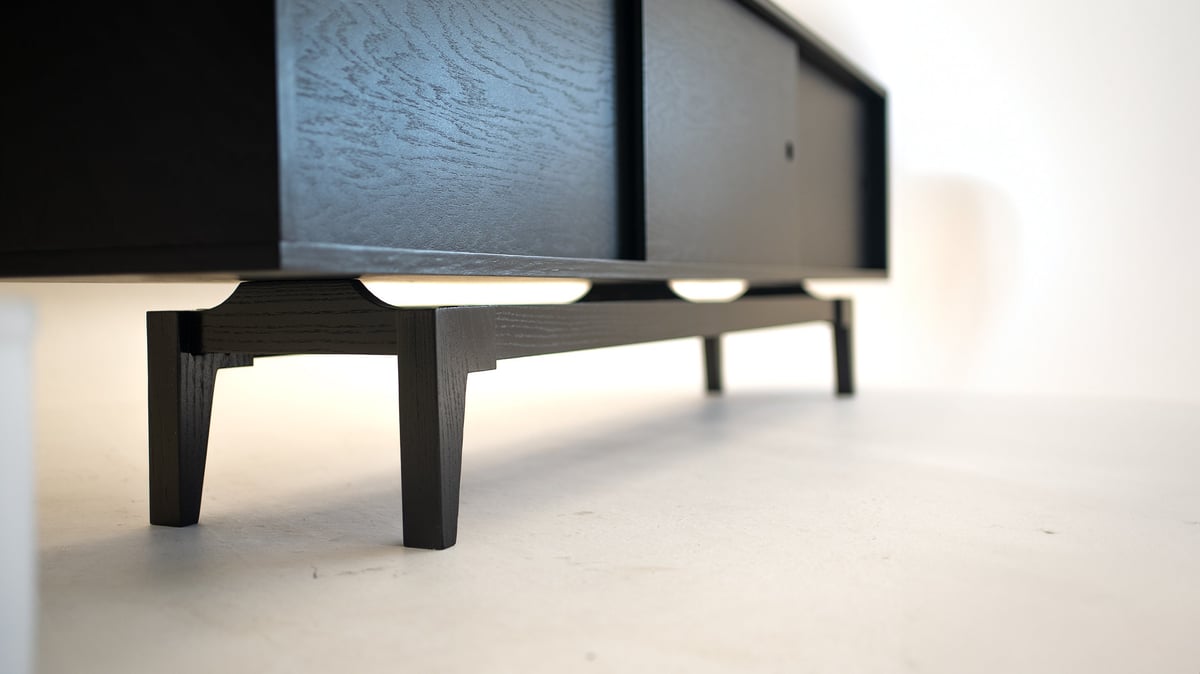 Oak Black Reversible Industrial Mid Century Modern TV Console Record Player Stand