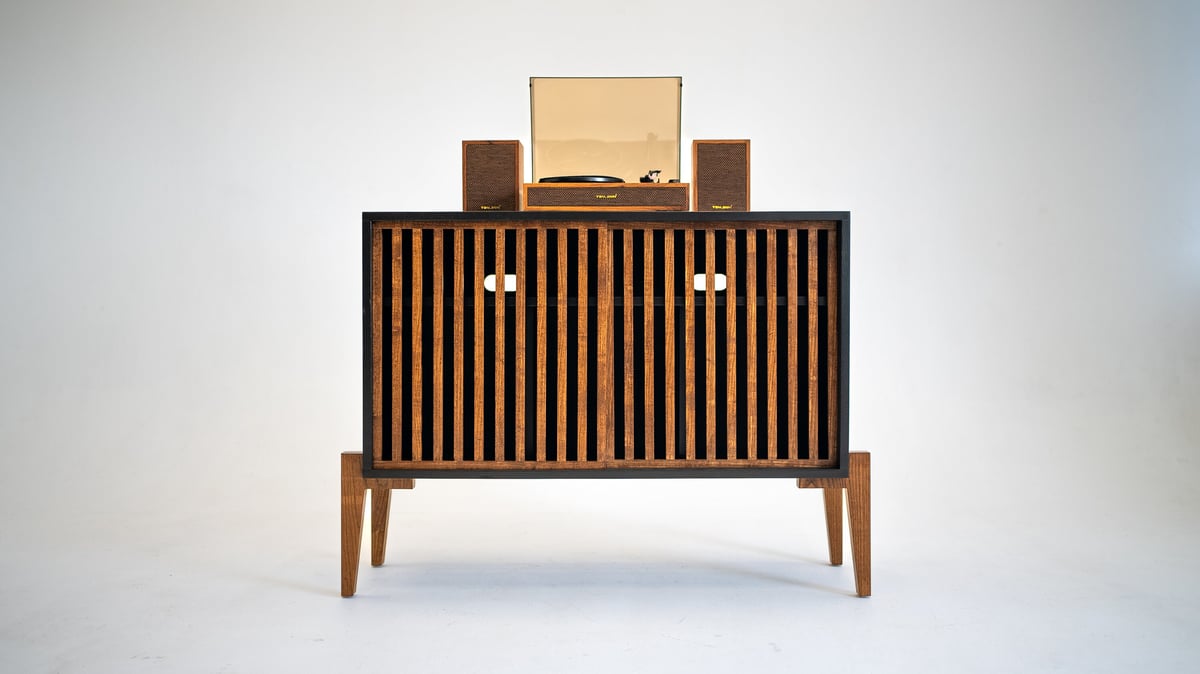 Black Urban Slat Record Player Vinyl Storage Stand