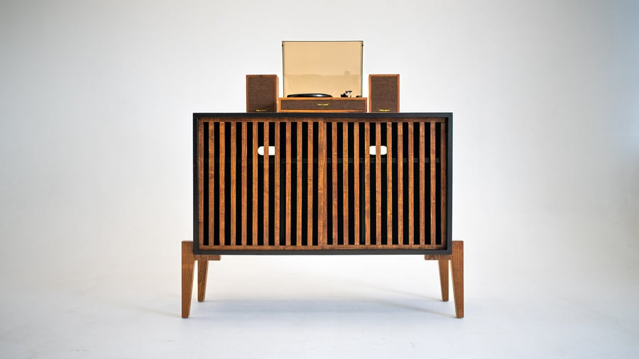 Black Urban Slat Record Player Vinyl Storage Stand
