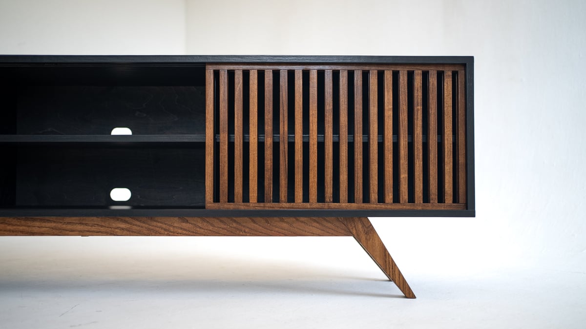 Urban Mid Century Modern Black TV Console Record Player Stand