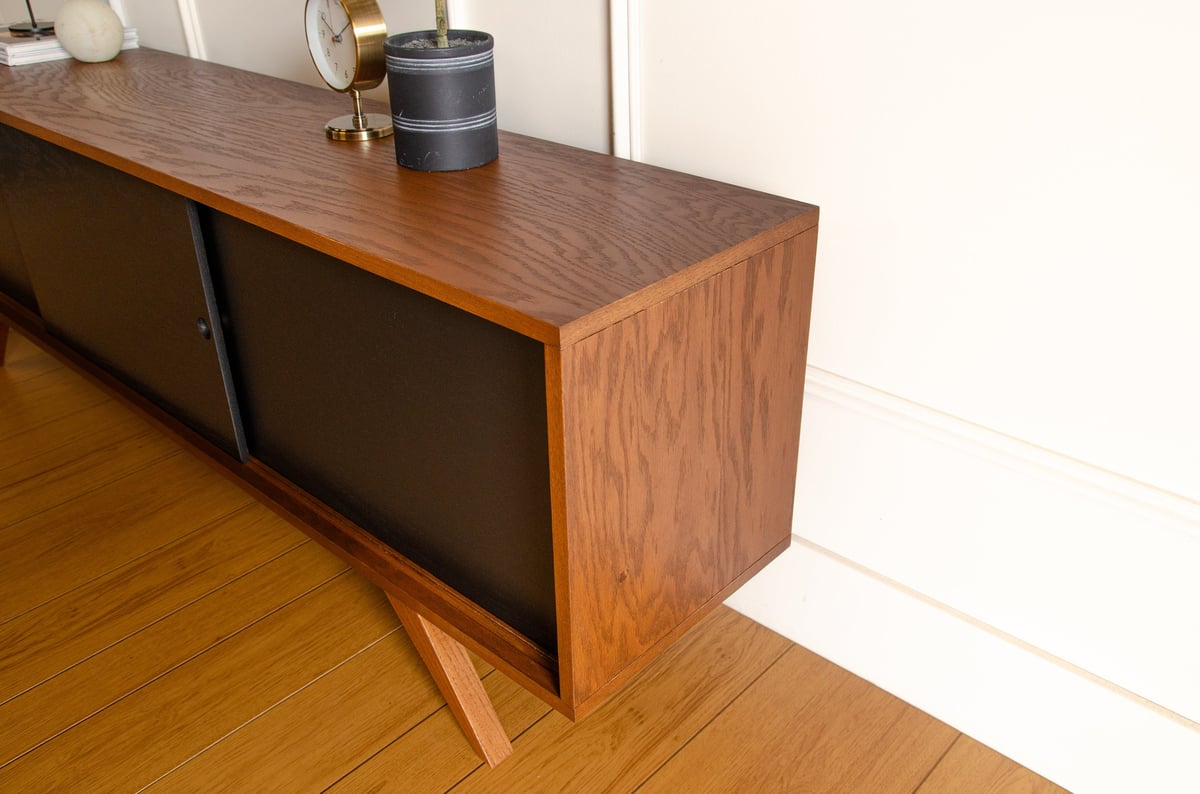 Black Oak Mid Century Elegant TV Console Record Player Stand